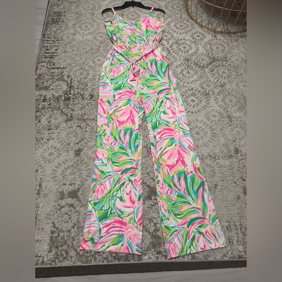 Lilly Pulitzer Pink and Green Tropical Jumpsuit - Picture 2 of 6